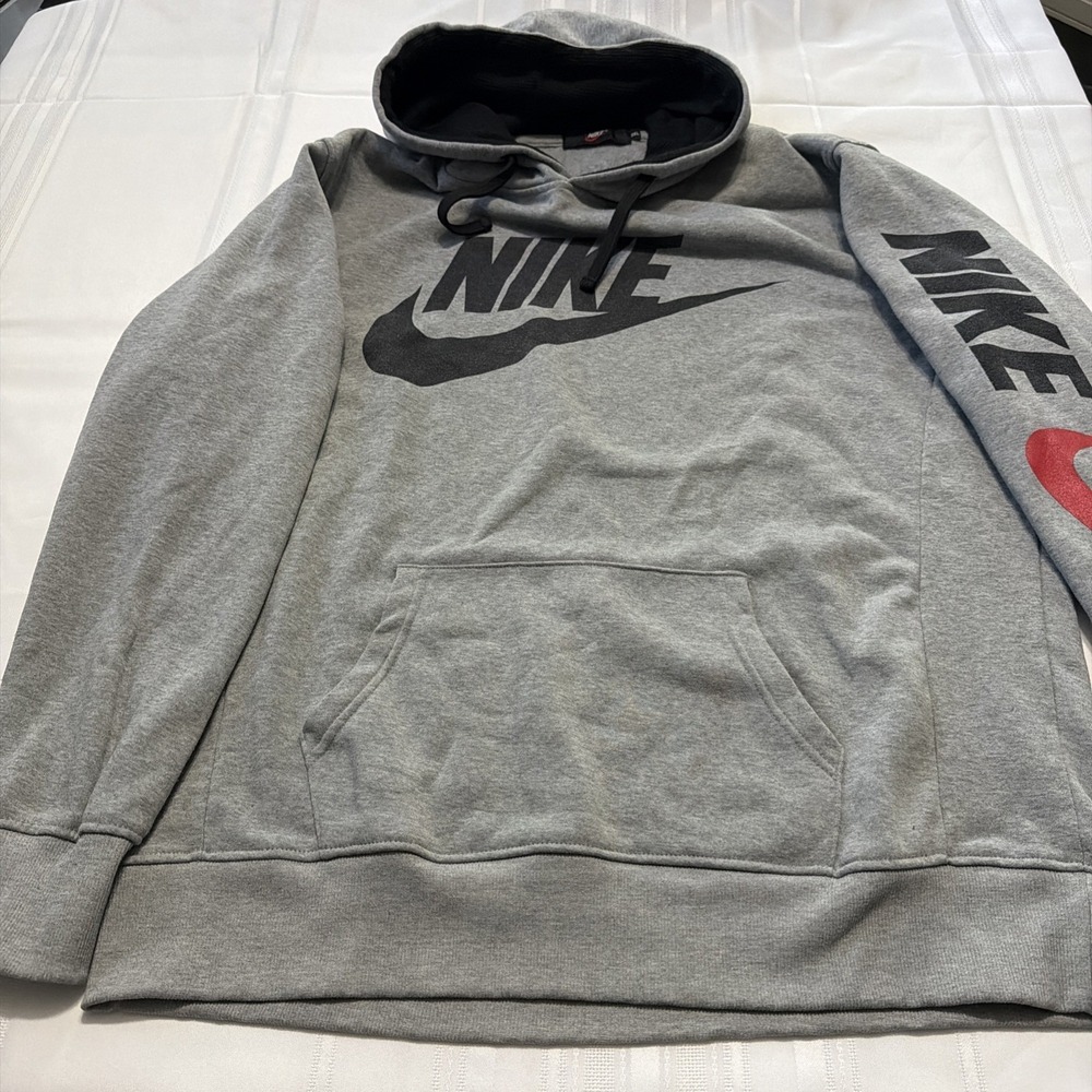 Nike Mens Hoodie Gray Black Red Futura Logo Pullover Sweatshirt 3XL